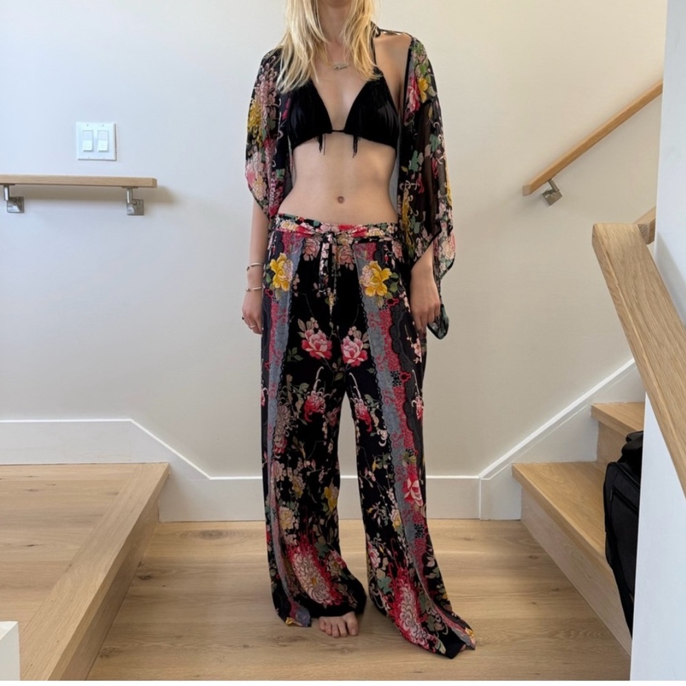 Johnny Was Black Wide Leg Floral Pants